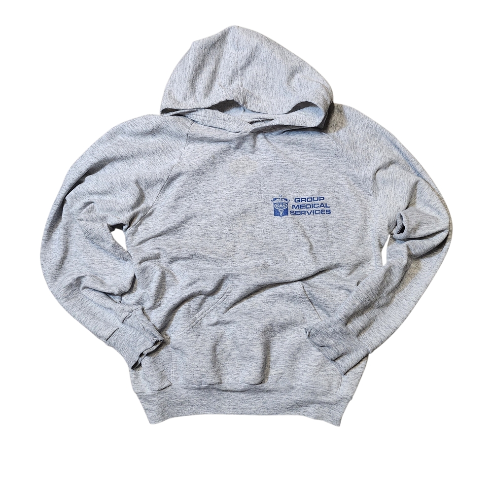 Fruit of the Loom Vintage 90s Y2K Gray Hoodie with Blue Graphic Made In Canada